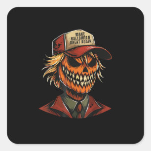 Pegatina Cuadrada Funny Trumpkin Calabaza Skeleton hace que Hallowee