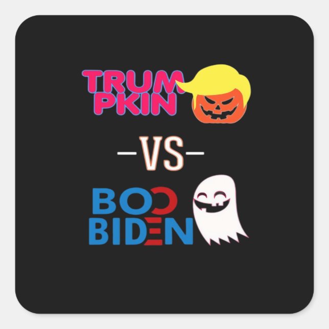 Pegatina Cuadrada Funny Trumpkin contra Boo Biden Clase de Diseño Ha (Anverso)