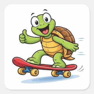 Pegatina Cuadrada Funny Turtle Skateboard Cartoon Art Sticker