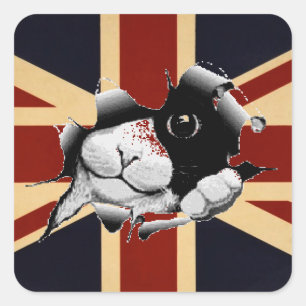 Pegatina Cuadrada Funny Union Jack British Kitty