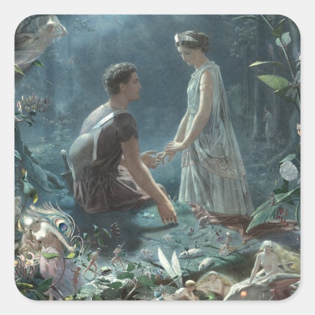 Pegatina Cuadrada Furries: El sueño de Shakespeare de una noche de v (Anverso)