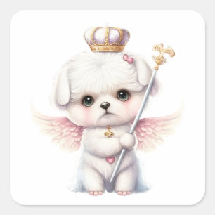 Pegatina Cuadrada Furry Joy: Angel Wing Maltese Dog Puppy Gift Keych