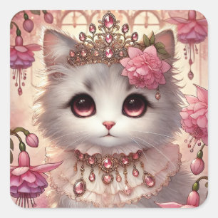 Pegatina Cuadrada Fuschia Princess Cat