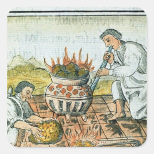 Pegatina Cuadrada Fusión y fundición de oro en el imperio azteca