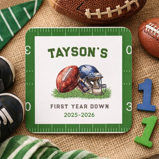 Pegatina Cuadrada Fútbol Americano Primer Año Down 1er Cumpleaños (American Football First Year Down 1st Birthday Square Sticker
)