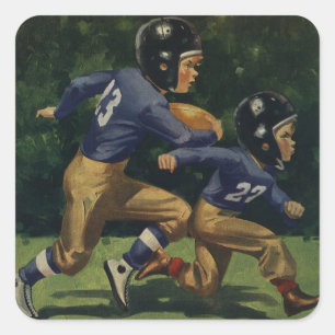 Pegatina Cuadrada Fútbol Antiguo, Niños, Niños Jugando Deportes 