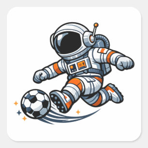 Pegatina Cuadrada Fútbol Astronauta