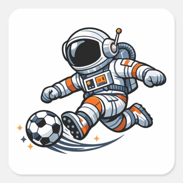 Pegatina Cuadrada Fútbol Astronauta (Anverso)