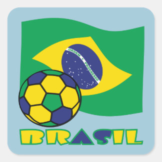 Pegatina Cuadrada Futbol Brasileño y Bandera Brasil en Portugués