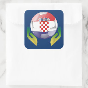 Pegatina Cuadrada Fútbol en Croacia en manos protegidas
