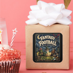 Pegatina Cuadrada Fútbol Fantasía, Dragón Mago Fantasía Vintage