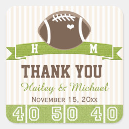 PEGATINA CUADRADA FÚTBOL MONOGRAMADO GRACIAS AL FAVOR DE LA BODA