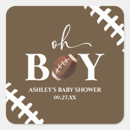 Pegatina Cuadrada Fútbol Oh Boy Brown White Baby Shower
