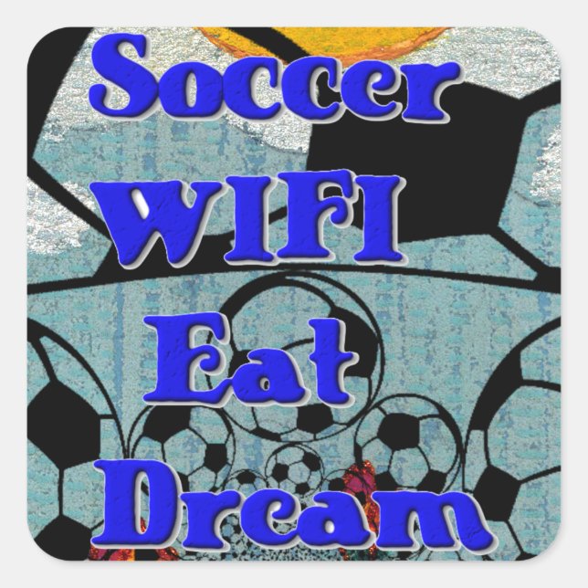 Pegatina Cuadrada Fútbol WIFI Eat Dream - Fun Sports Art Print (Anverso)