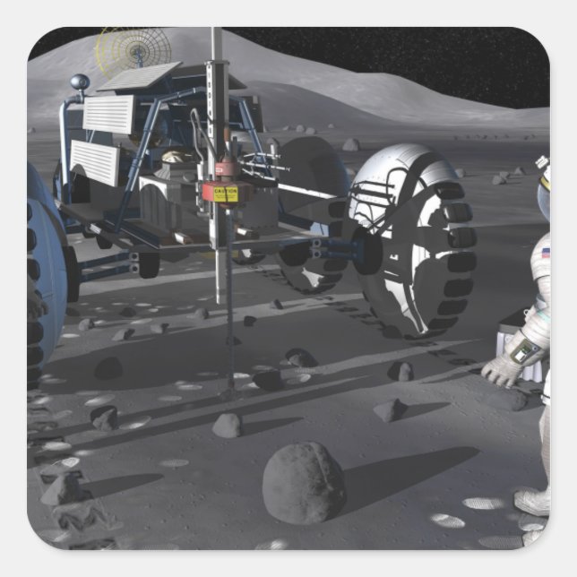 Pegatina Cuadrada Futuras misiones de exploración espacial (Anverso)