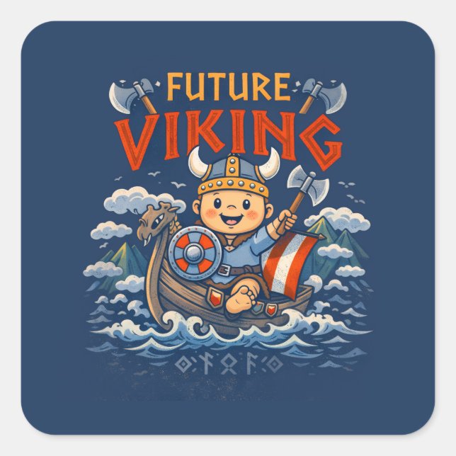 Pegatina Cuadrada Future Viking Funny Norwegian Stickers (Anverso)