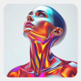 Pegatina Cuadrada Futuristic woman portrait, sci-fi aesthetics, neon