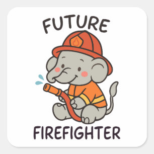 Pegatina Cuadrada Futuro elefante lindo niños bomberos divertidos