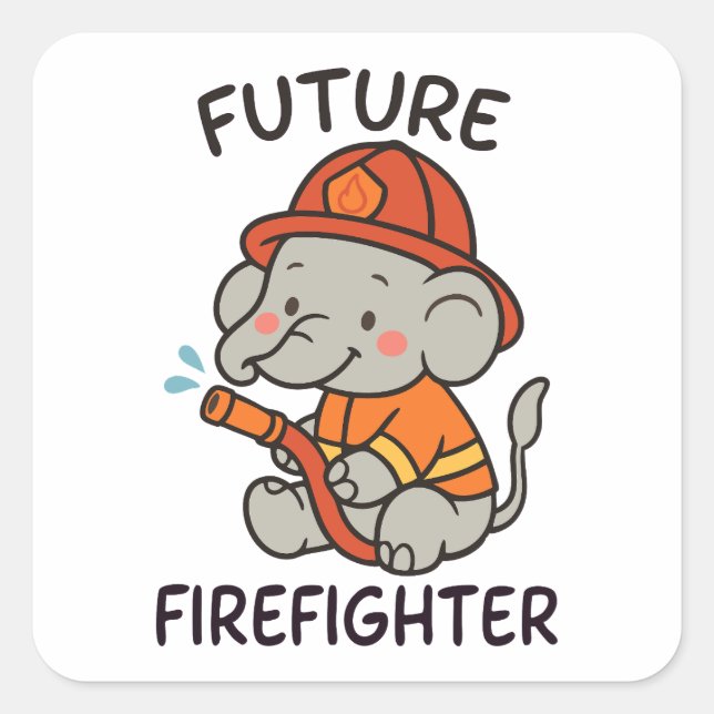 Pegatina Cuadrada Futuro elefante lindo niños bomberos divertidos (Anverso)