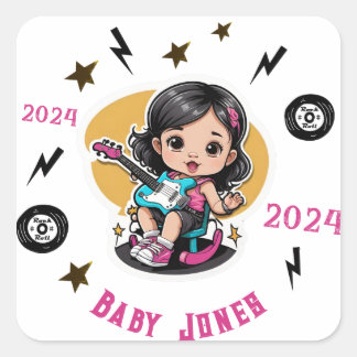 Pegatina Cuadrada Futuro Rocker Rock N Roll Lotta Ama Niña