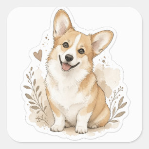 Pegatina Cuadrada Fuyr bebé: Corgi
