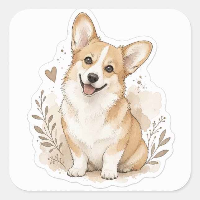 Pegatina Cuadrada Fuyr bebé: Corgi (Anverso)