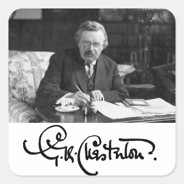 Pegatina Cuadrada G. K. Chesterton en el trabajo (Anverso)