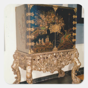 Pegatina Cuadrada Gabinete de lacado negro y dorado