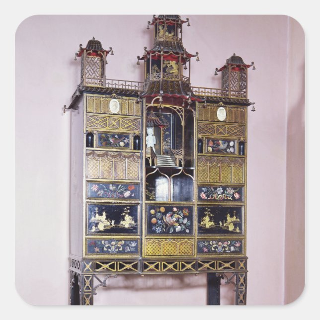 Pegatina Cuadrada Gabinete de pagoda al estilo de Thomas Chippendale (Anverso)