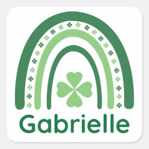 Pegatina Cuadrada Gabrielle Name Clover Boho Rainbow