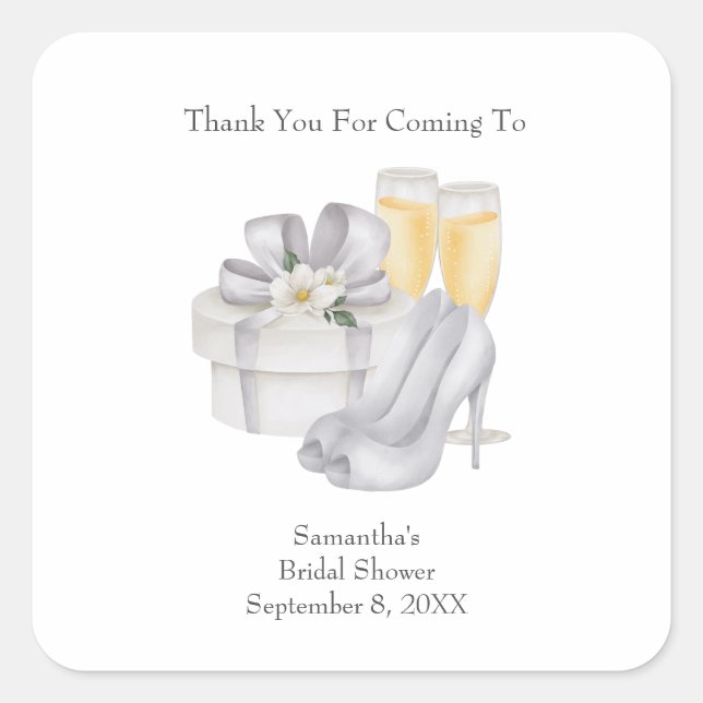 Pegatina Cuadrada Gafas de champán Novias zapatillas Bridal Shower F (Anverso)