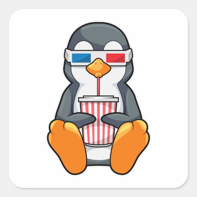 Pegatina Cuadrada Gafas de cine pingüino Taza de bebida (Anverso)