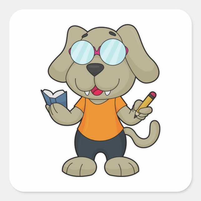 Pegatina Cuadrada Gafas de libros de Dog Nerd (Anverso)