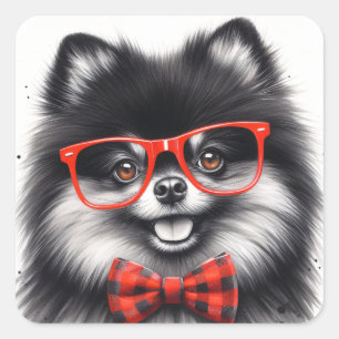 Pegatina Cuadrada Gafas de nervio rojo pomeraniano
