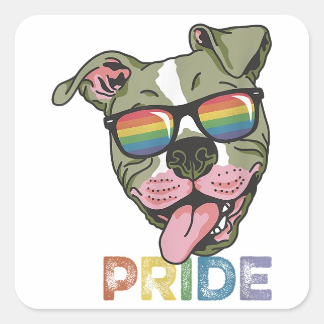 Pegatina Cuadrada Gafas de sol de arcoiris Perro Bandera del Orgullo (Anverso)
