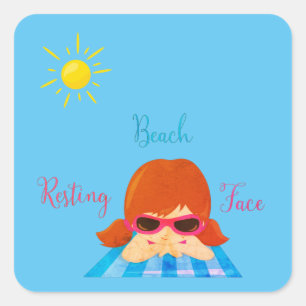 Pegatina Cuadrada Gafas de sol de Chica de playa de anidación de cab
