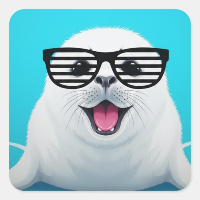 Pegatina Cuadrada Gafas de sol de foca (Anverso)
