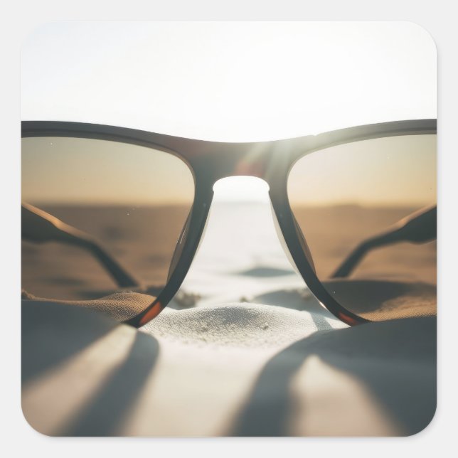 Pegatina Cuadrada Gafas de sol en arena (Anverso)