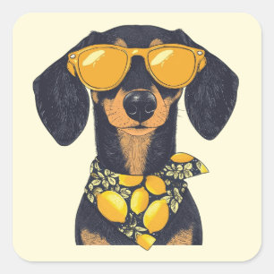 Pegatina Cuadrada Gafas de sol para perros Cool Dachshund Limones