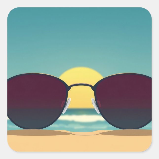 Pegatina Cuadrada Gafas de sol Retro Beach y Sol (Anverso)