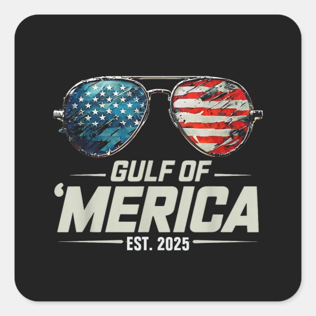 Pegatina Cuadrada Gafas De Sol Retro Funny Gulf Of USA America 2025 (Anverso)