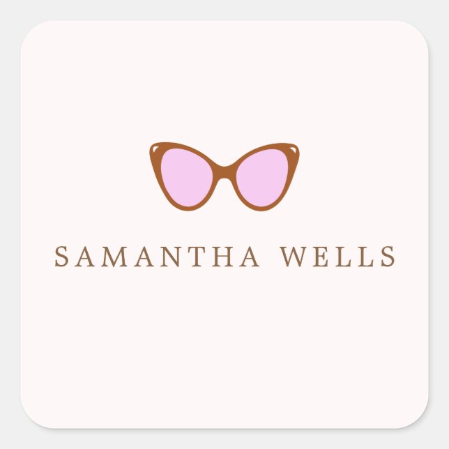 Pegatina Cuadrada Gafas de sol rosadas retro personalizadas (Anverso)