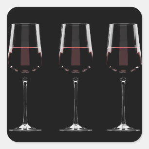 Pegatina Cuadrada Gafas de vino con vino tinto en negro