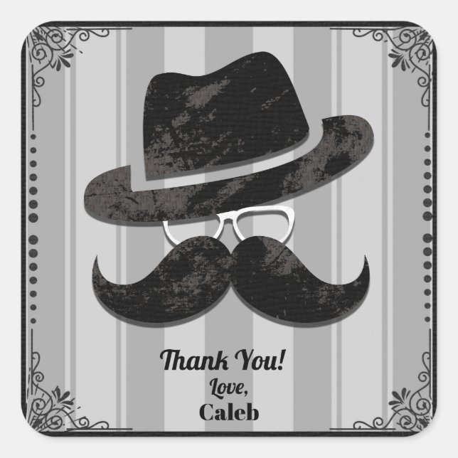 Pegatina Cuadrada Gafas Gorras Hipster Mustache CUALQUIER fiesta de  (Anverso)