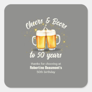 Pegatina Cuadrada Gafas Simples Adheridas Brindis Cervezas a 50 Años
