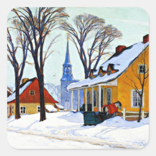 Pegatina Cuadrada Gagnon - Mañana de invierno, Baie-Saint Paul,