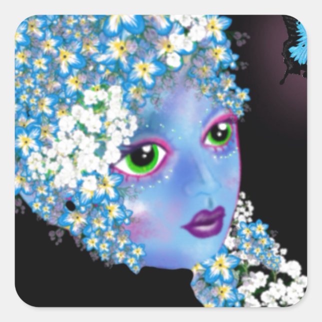 Pegatina Cuadrada Gaia Tierra Madre Pagan Fantasma Arte de LeahG (Anverso)