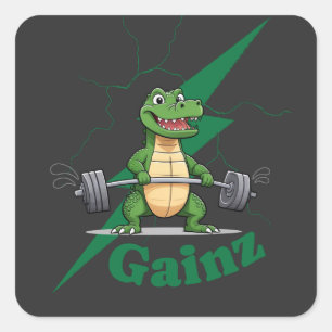 Pegatina Cuadrada Gainz Gym Crocodile Halterofilia
