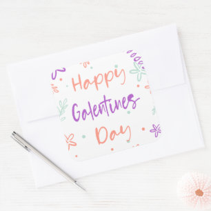 Pegatina Cuadrada Gal Pals Happy Galentines Day Valentines Flowes