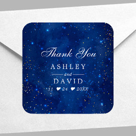 Pegatina Cuadrada Galaxia acuarela Estrellas cósmicas Boda Gracias